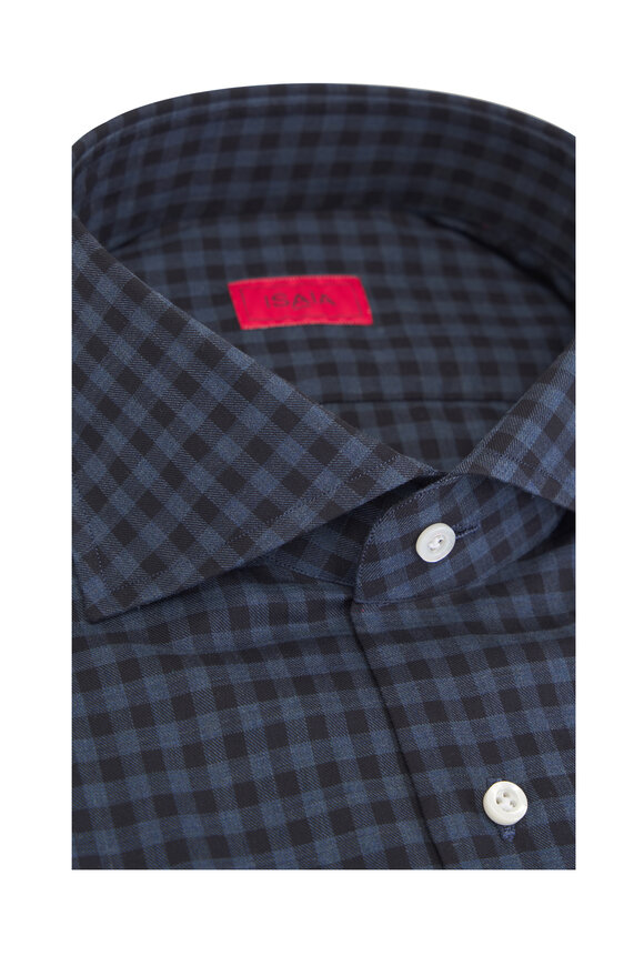 Isaia Navy & Blue Gingham Check Cotton Sport Shirt - view 2