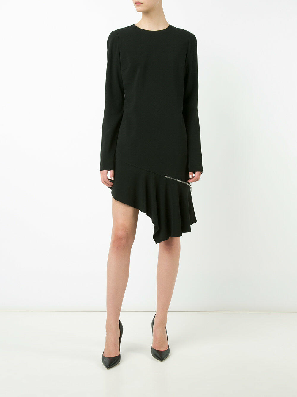 Saint Laurent - Black Crêpe Zip Detail Asymmetric Hem Dress