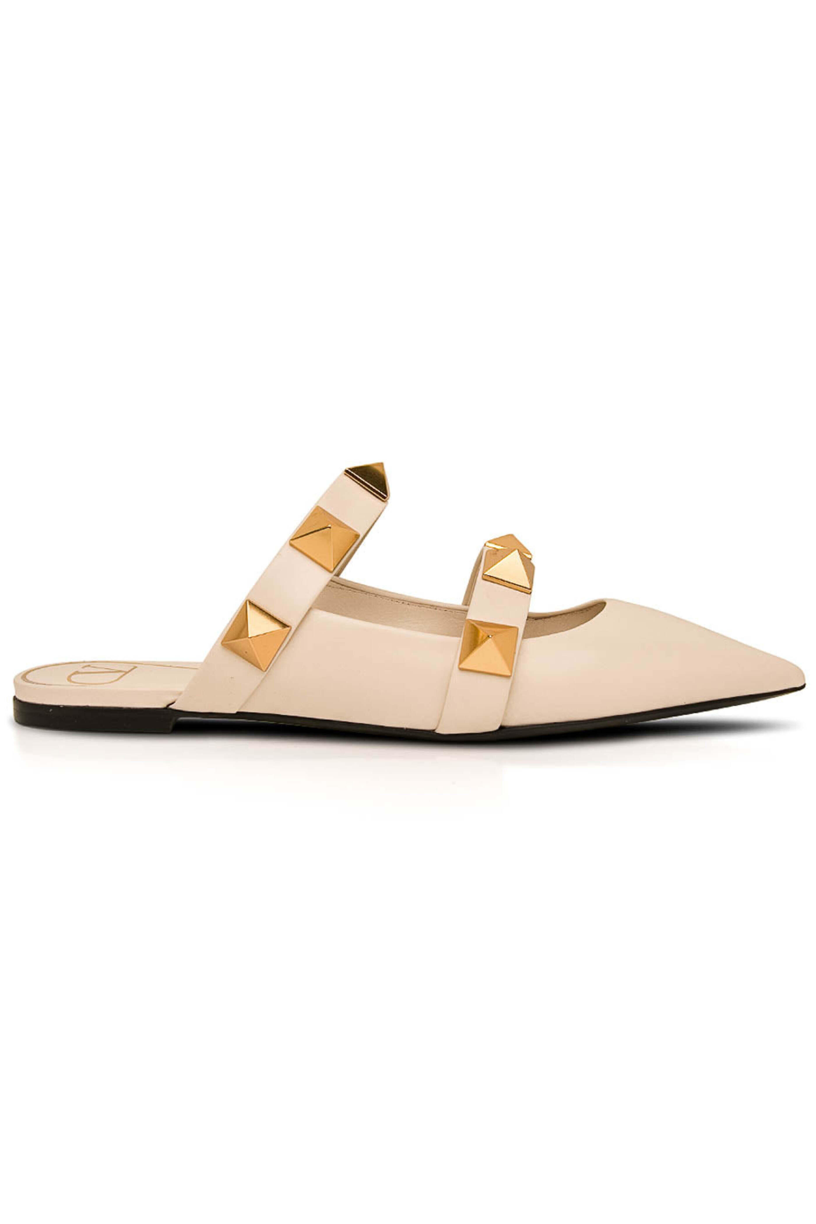 Valentino Garavani - Roman Stud Flat Mule in Light Ivory