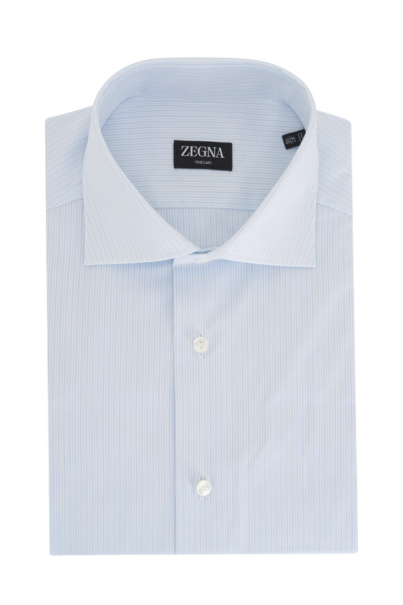 Zegna Blue Stripe Cotton Dress Shirt