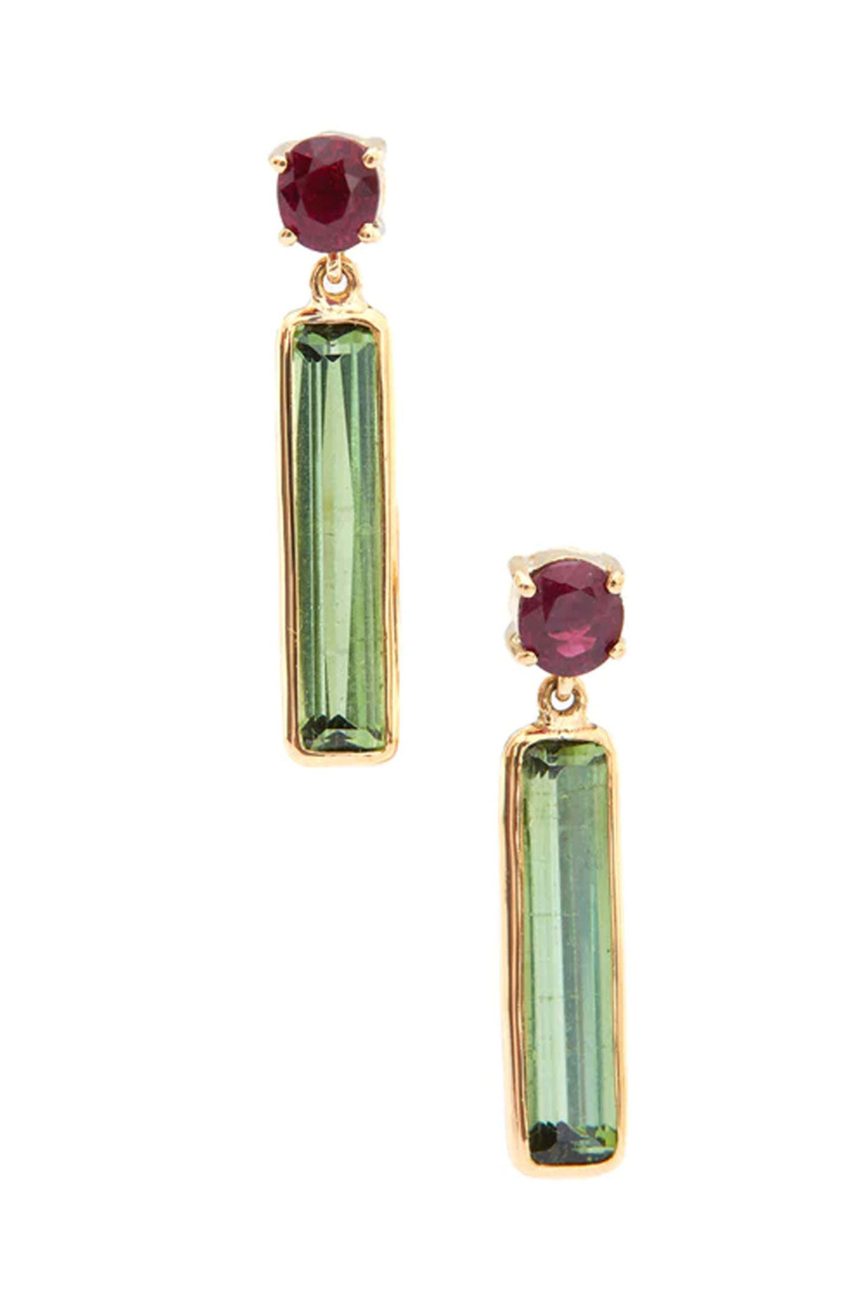 Yi Collection - Ruby and Tourmaline Bar Earrings - view 1