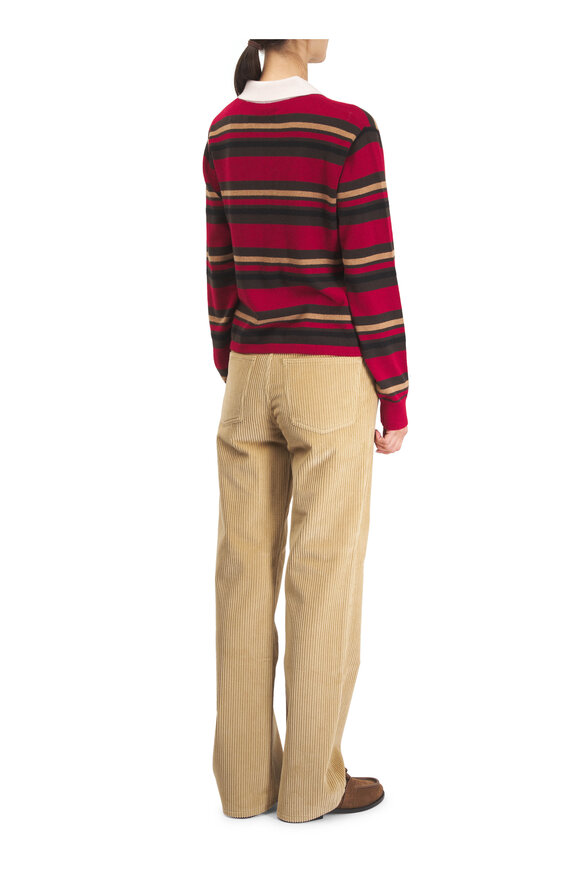 Guest in Residence Red Multicolor Rugby Striped Cashmere Polo - view 3