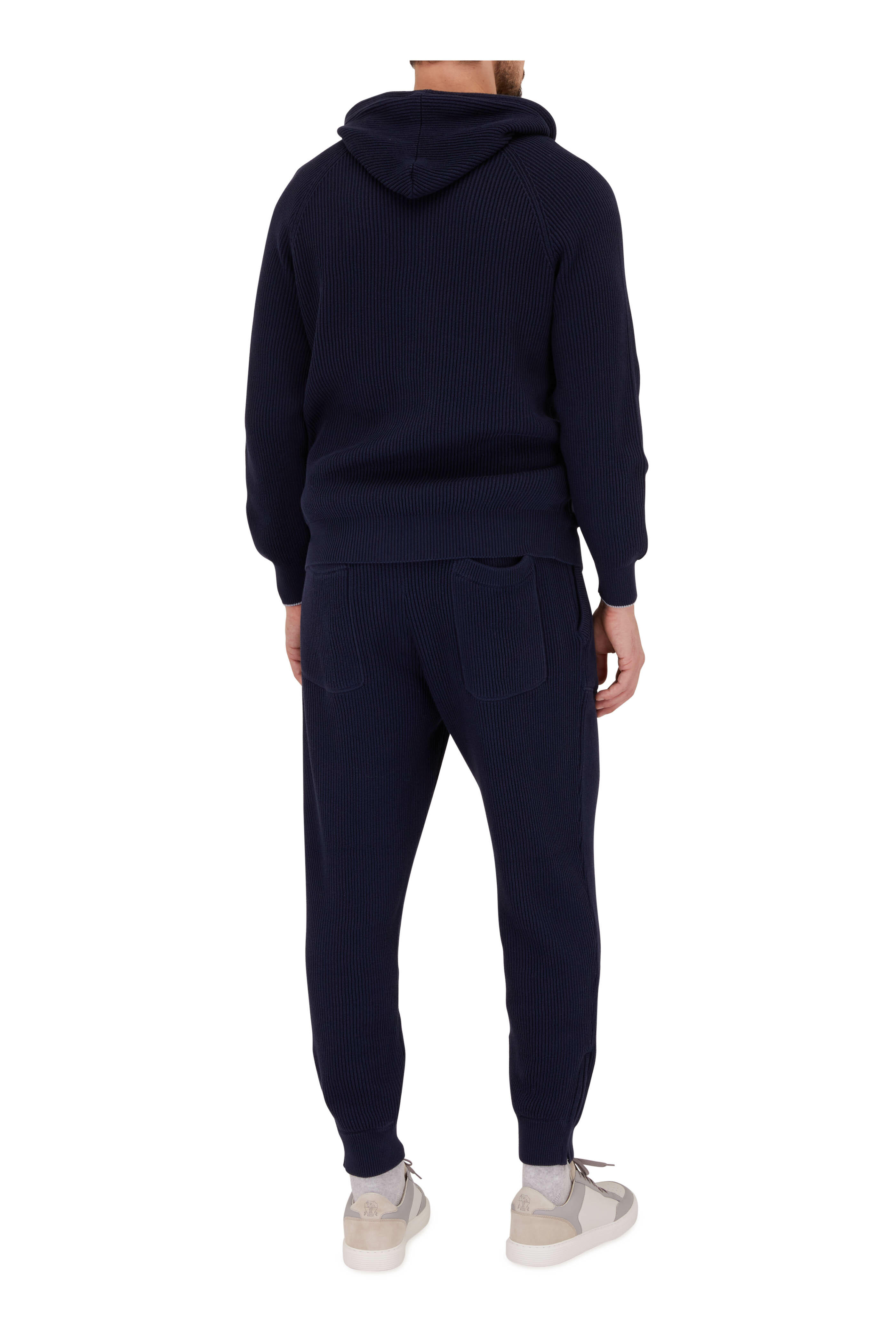 Brunello Cucinelli Navy Cotton Ribbed Sweatpant