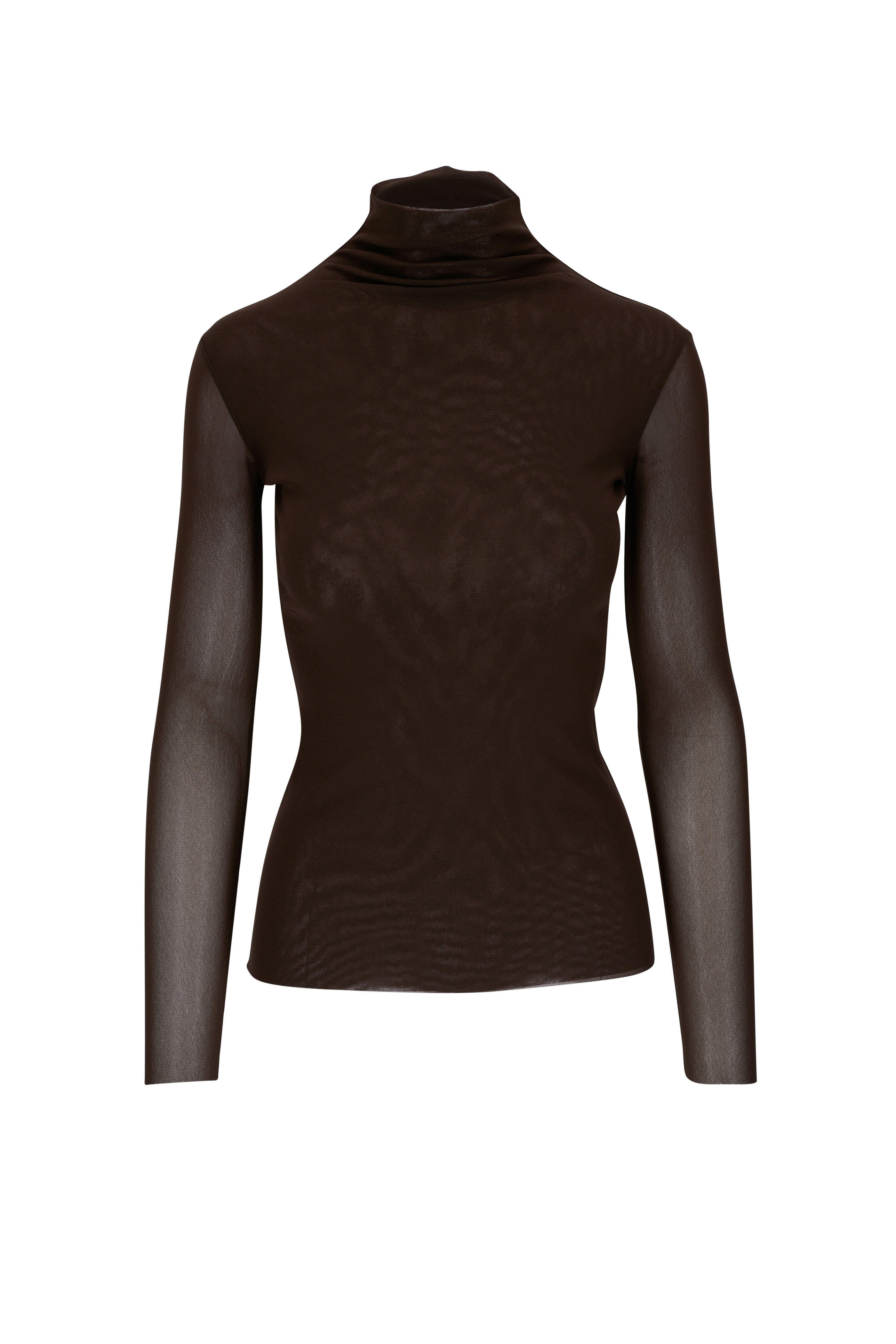 D.Exterior - Brown Mesh Turtleneck Top