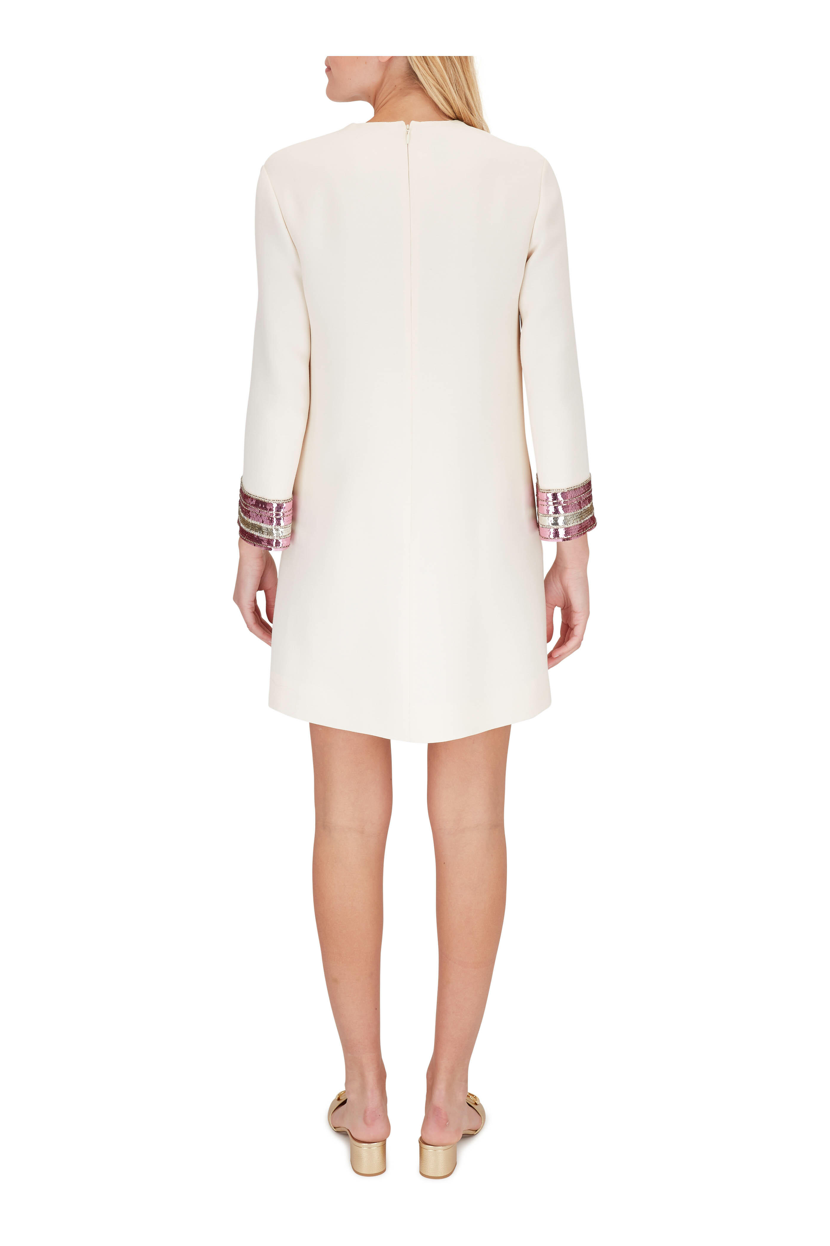 Valentino - Ivory Crepe Couture Sequin Cuff Long Sleeve Dress