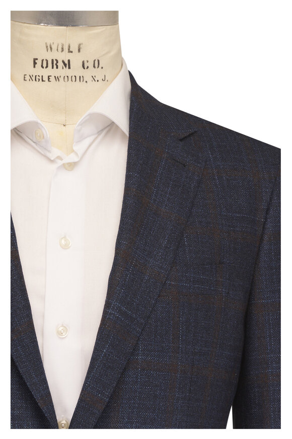 Canali Blue Pane Wool, Silk & Cashmere Sportcoat - view 1