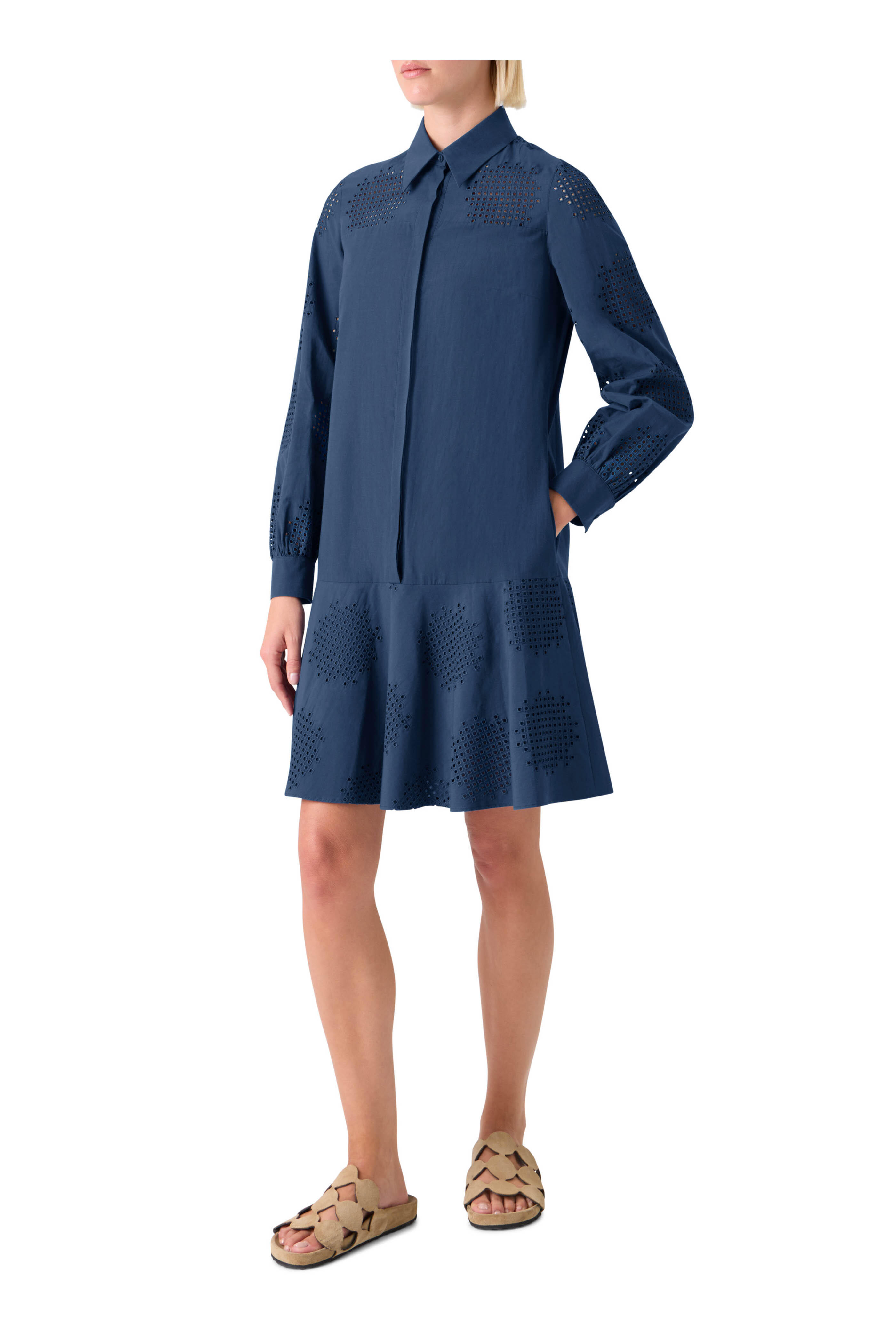 Akris Punto - Embroidered Dark Blue Eyelet Poplin Mini Dress - view 4