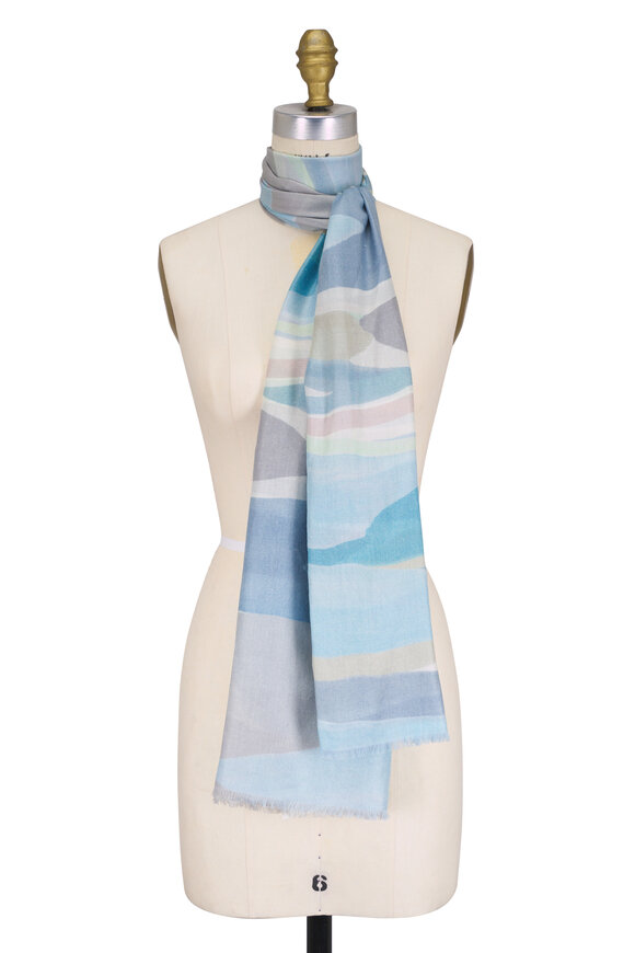 Kinross Skyway Multicolor Abstract Landscape Print Scarf
