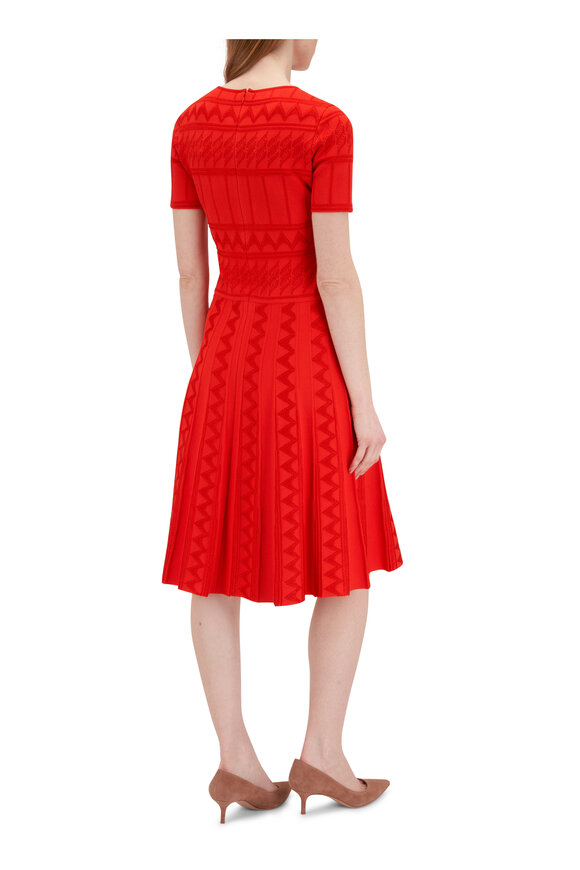 Carolina Herrera - Paprika Textured Knit Pleated Midi Dress 