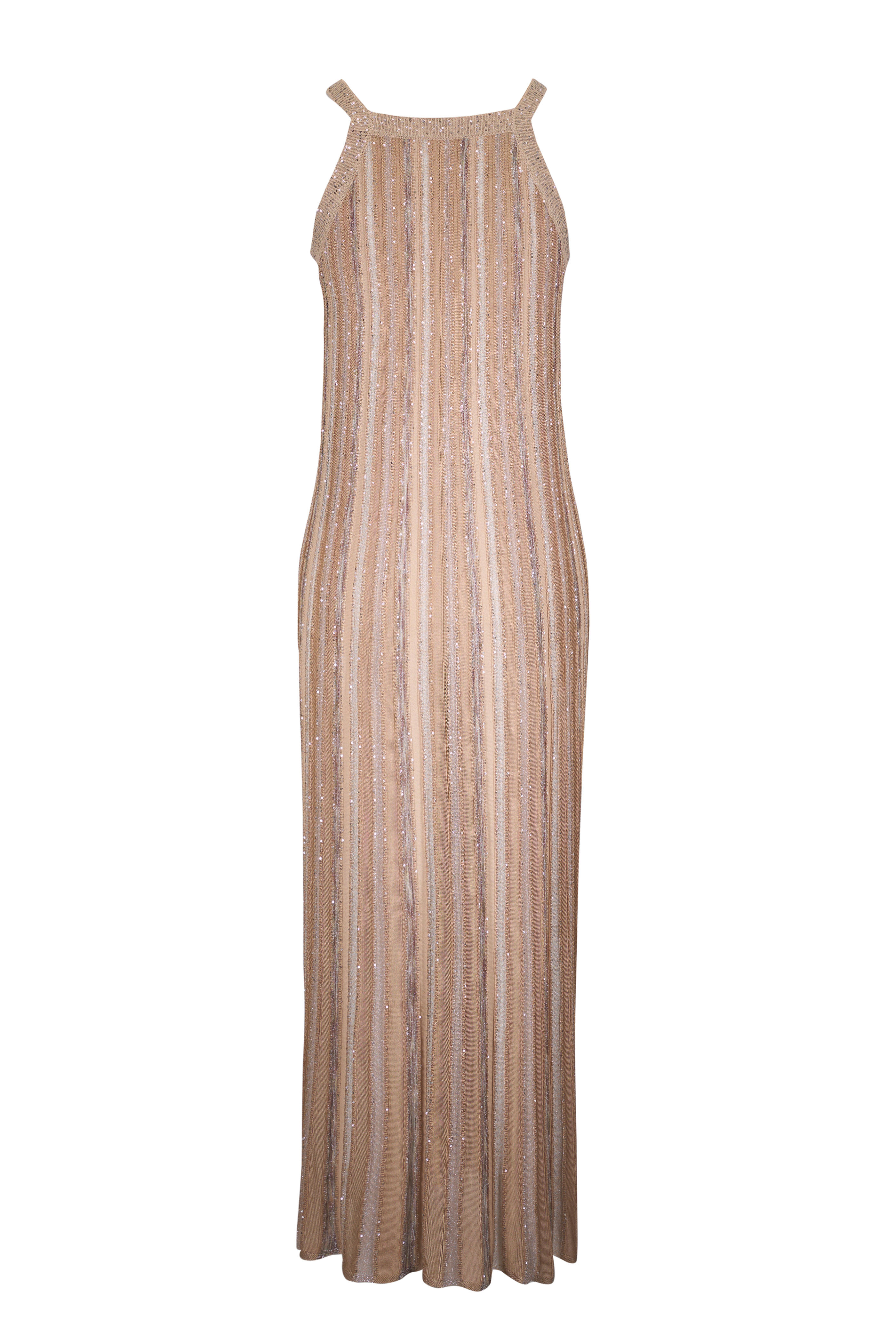 D.Exterior - Americana Neutral Metallic Stripe Midi Dress