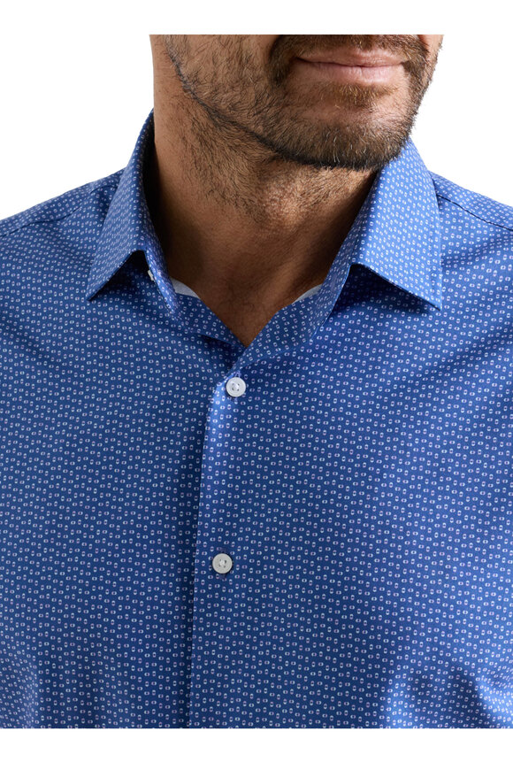Peter Millar Blue Jackson Performance Poplin Sport Shirt - view 5