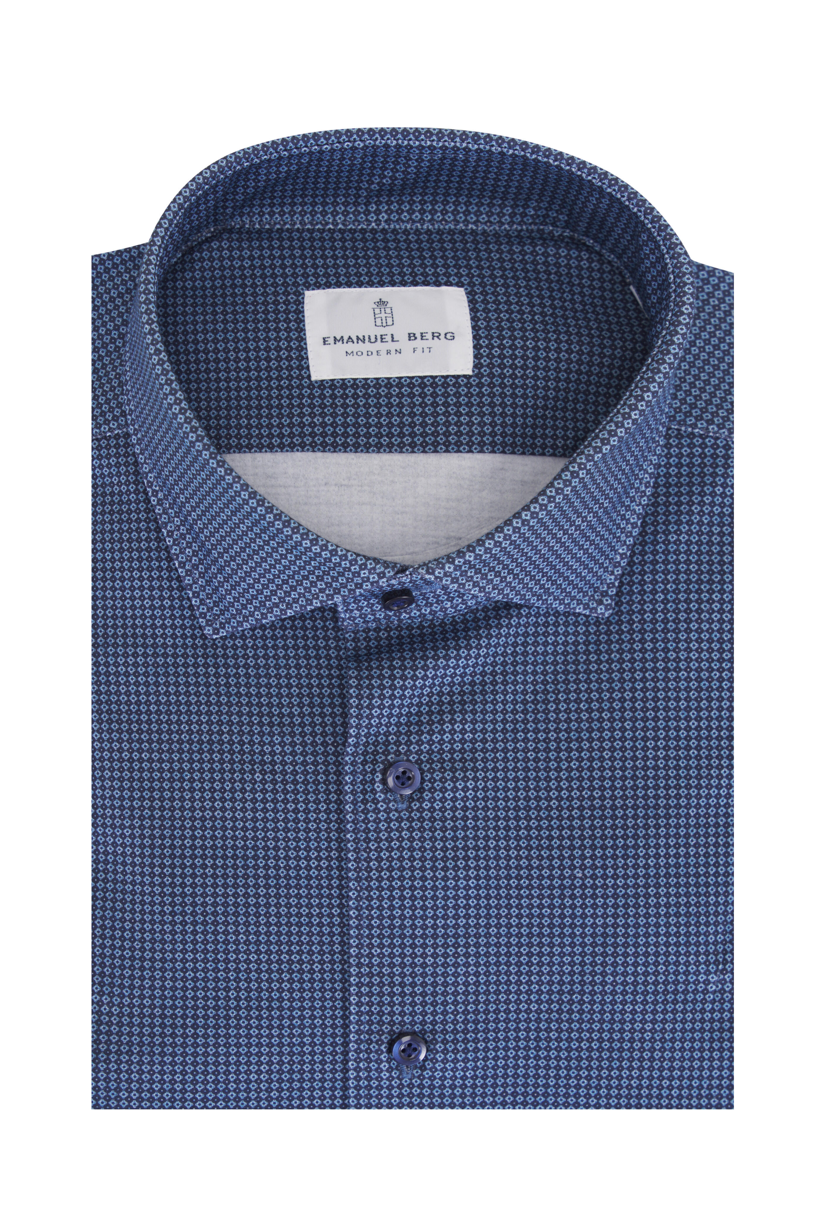 Emanuel Berg - Dark Blue Mini Check Stretch Cotton Sport Shirt