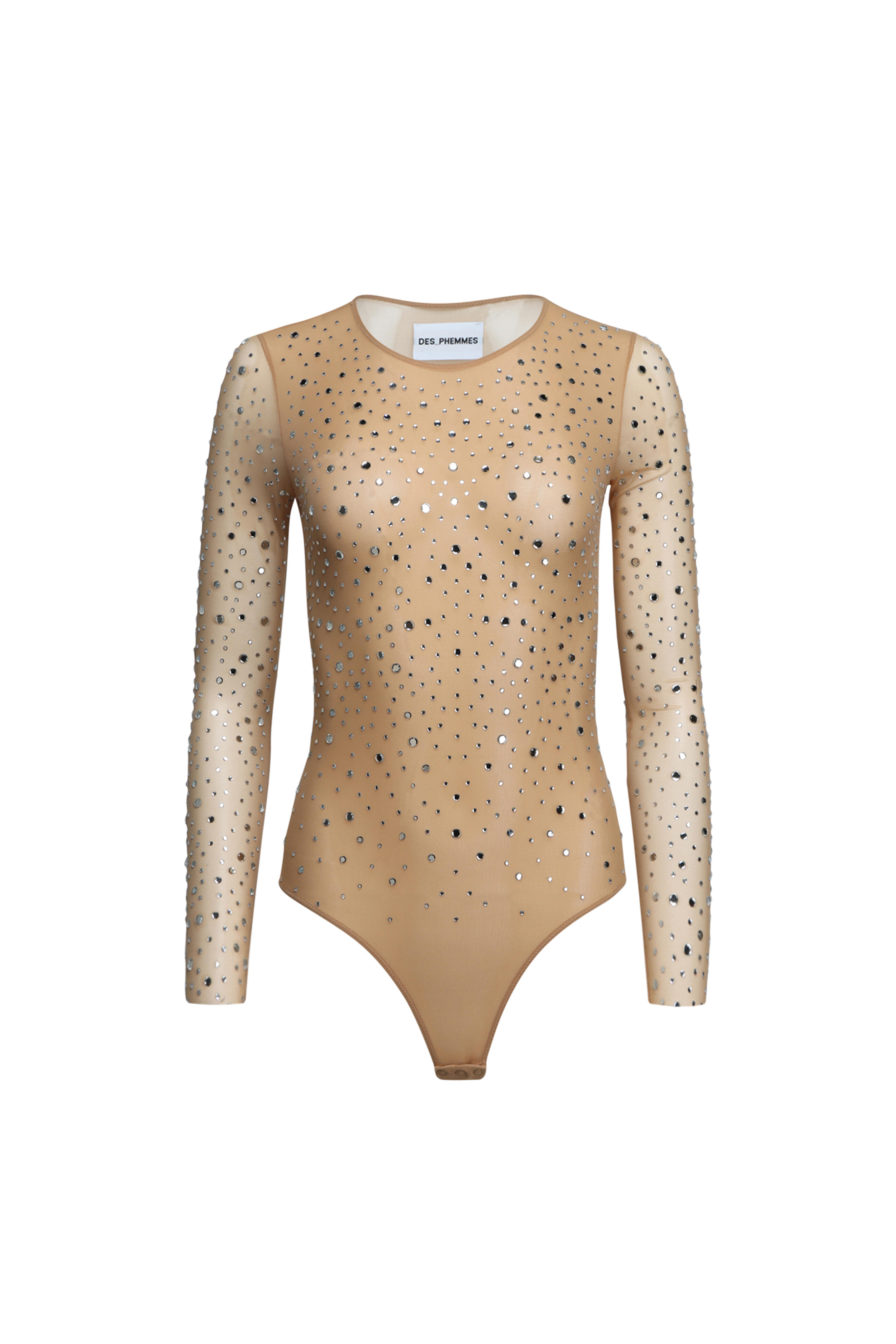 Des Phemmes - Crystal Embellished Tulle Bodysuit