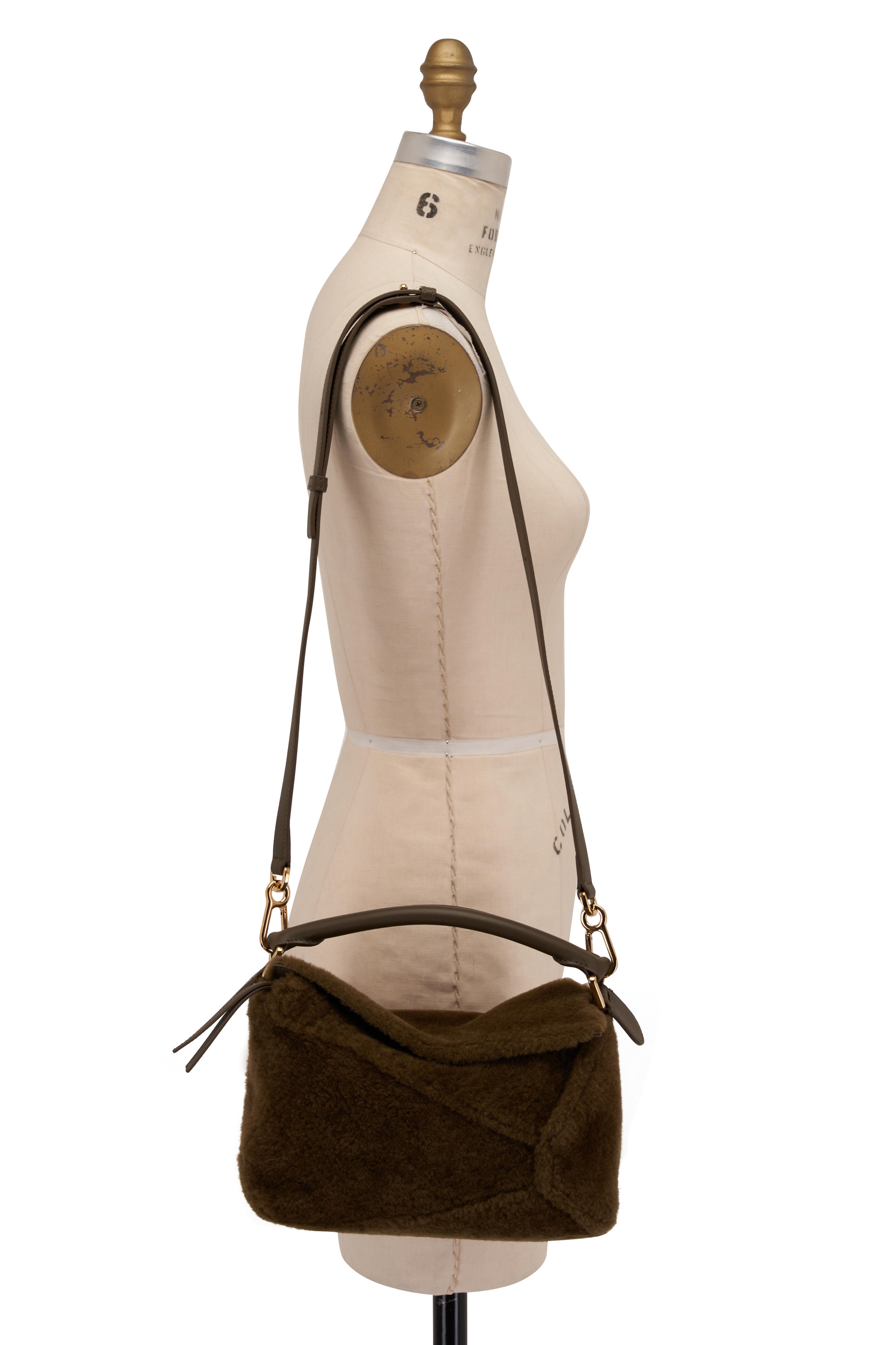 Loewe - Small Puzzle Dark Khaki Green Shearling Bag