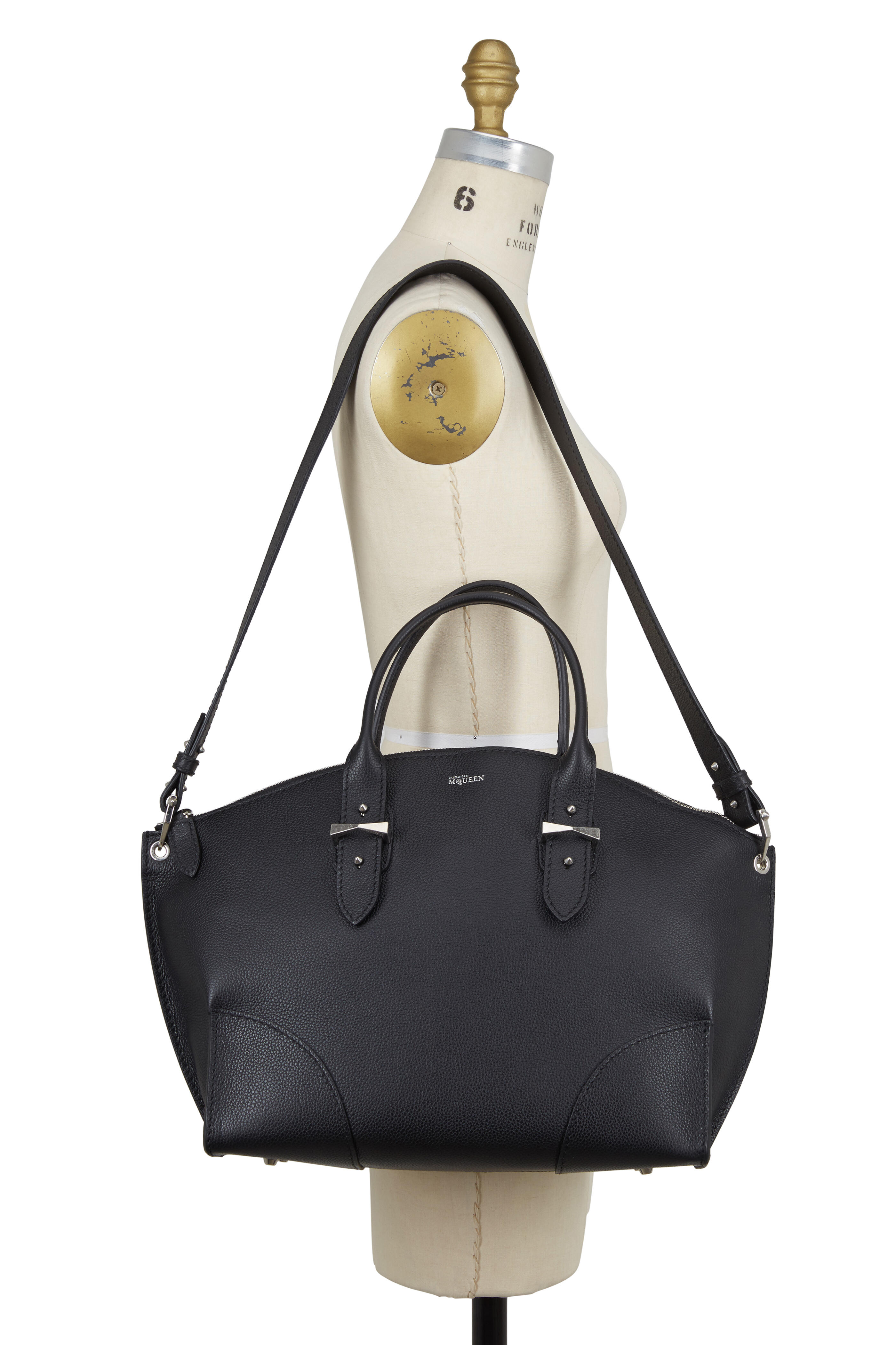 McQueen - Legend Black Leather Large Dome Satchel Bag
