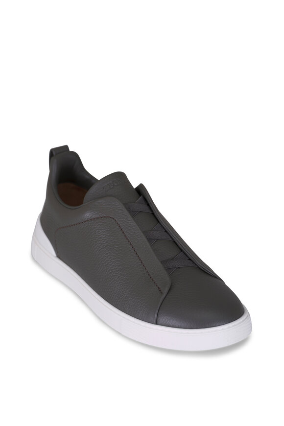 Zegna Triple Stitch Grey Deerskin Leather Sneaker