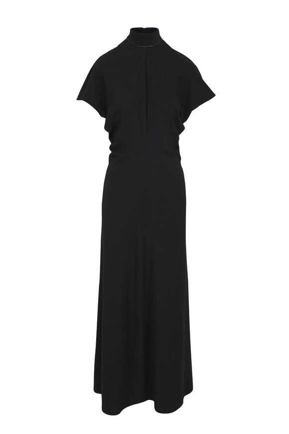 Brunello Cucinelli Black Short Sleeve Mock Neck Jersey Dress 