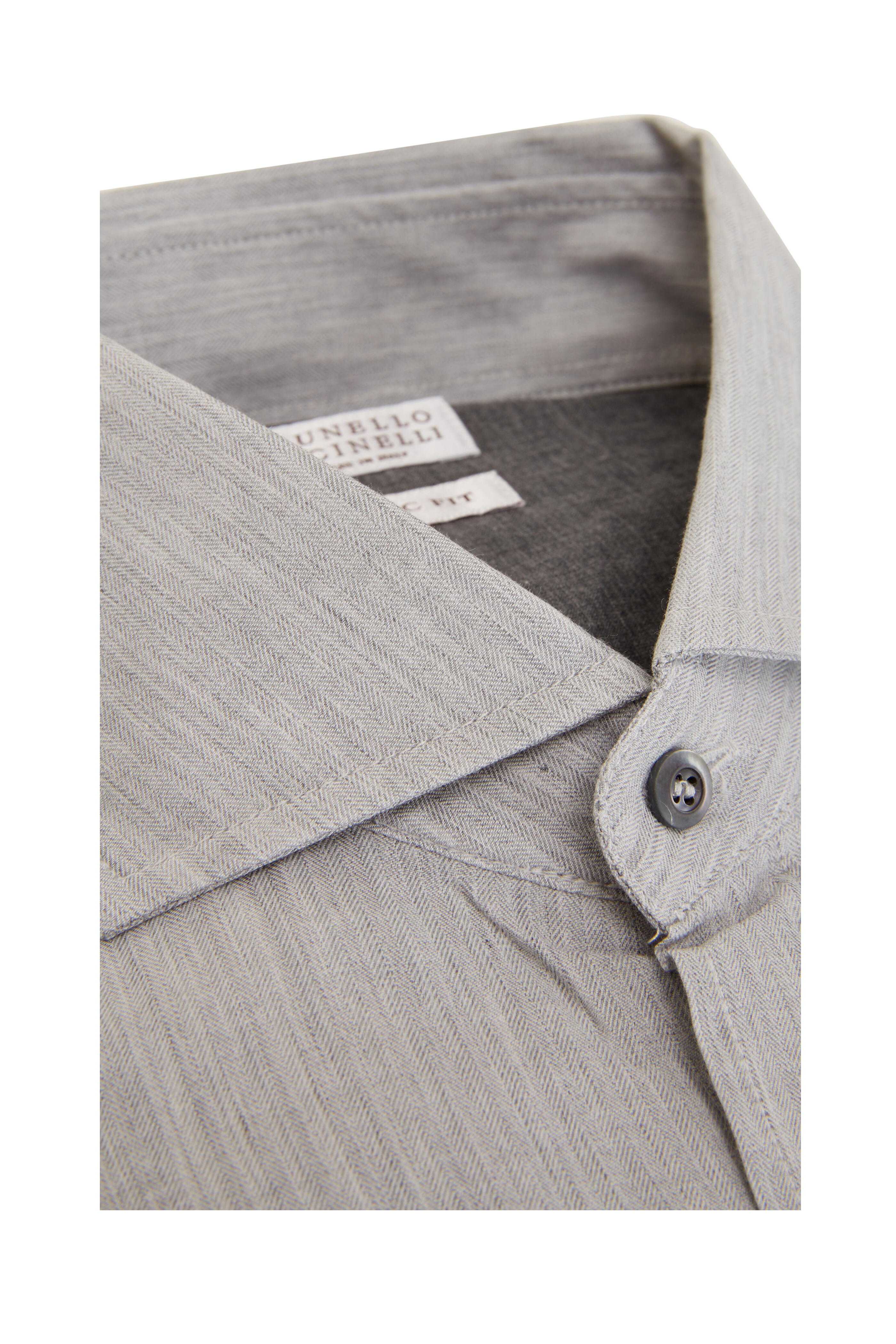 Brunello Cucinelli - Gray Tonal Chevron Basic Fit Sport Shirt