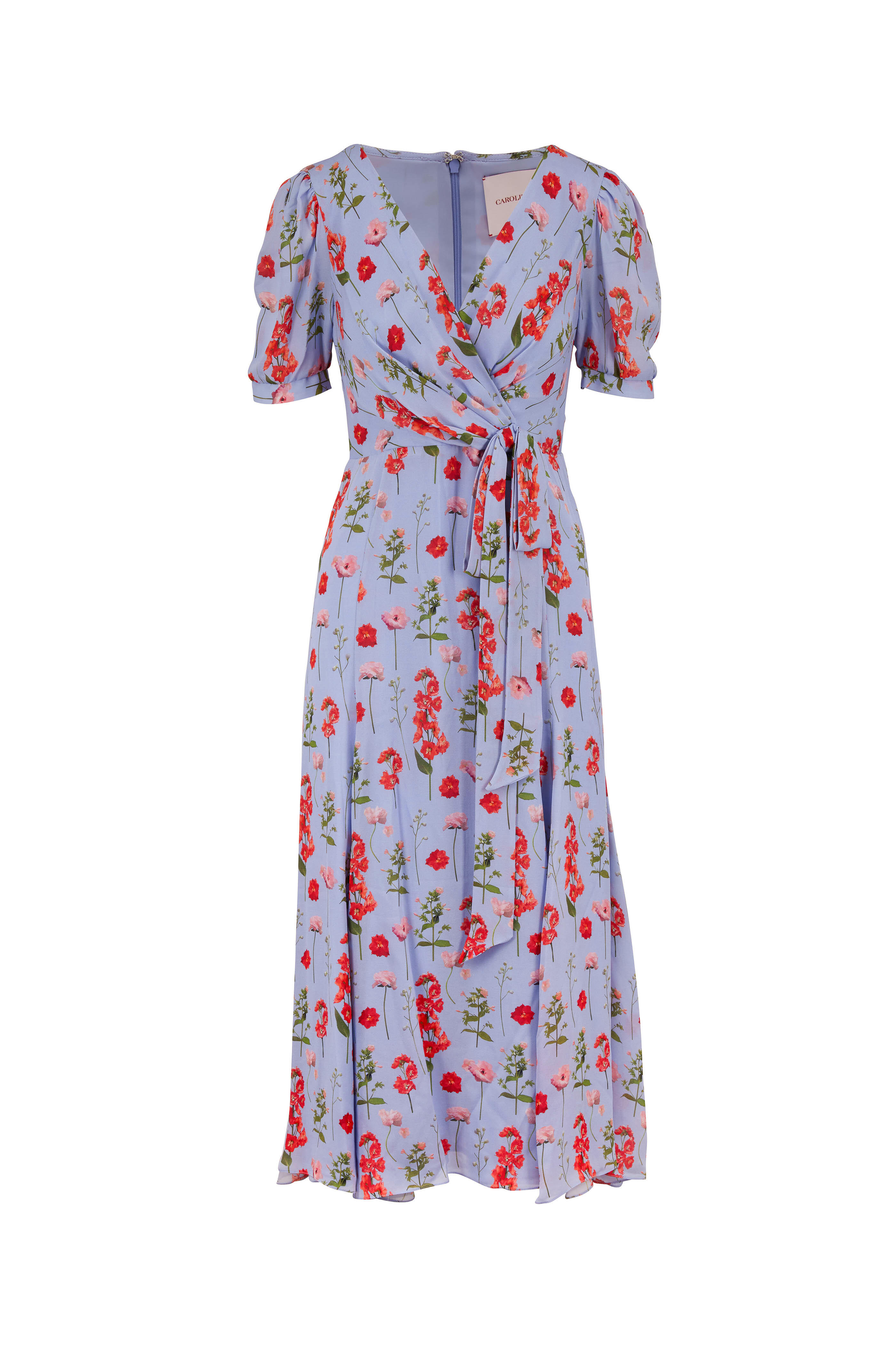 Carolina Herrera - Blue Multi Silk Floral Short Sleeve Dress