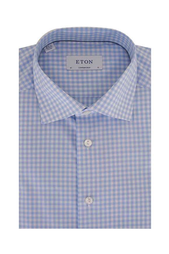 Eton Light Blue Check Cotton Dress Shirt