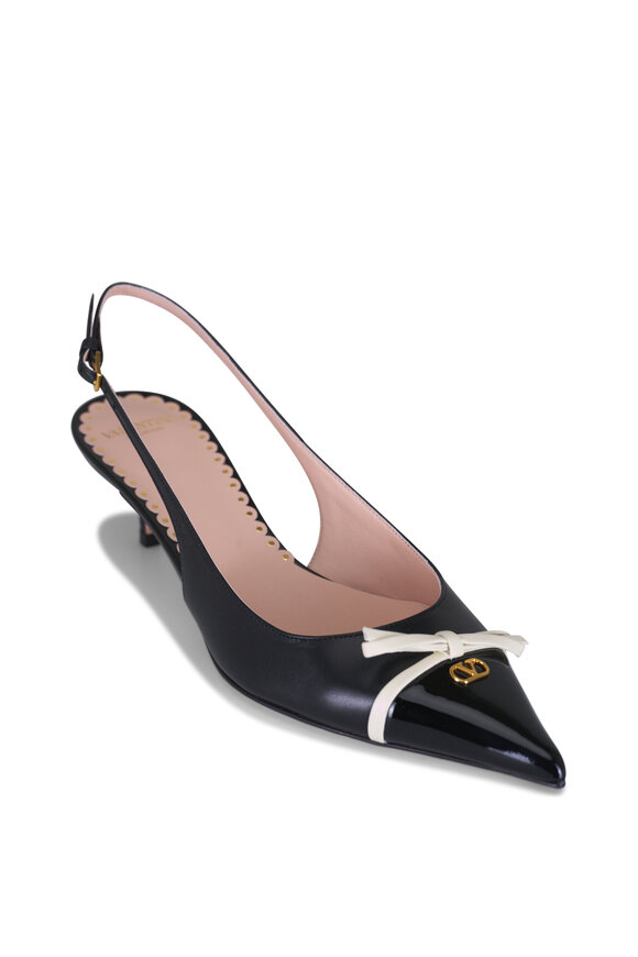 Valentino Garavani Bepointy Bow Black & Ivory Leather Slingback, 45mm