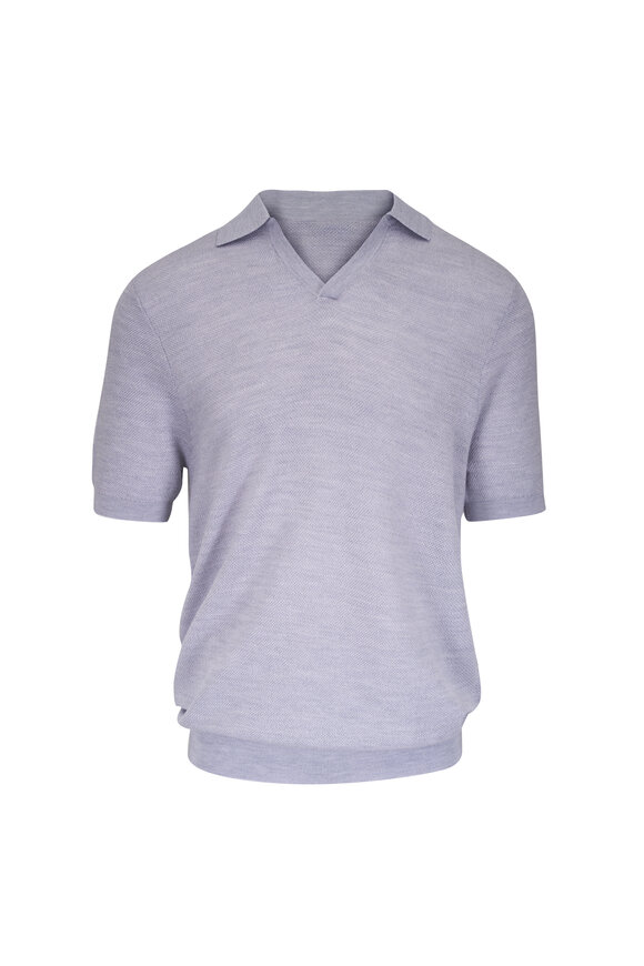 Patrick Assaraf Gray Wool & Silk Johnny Collar Polo