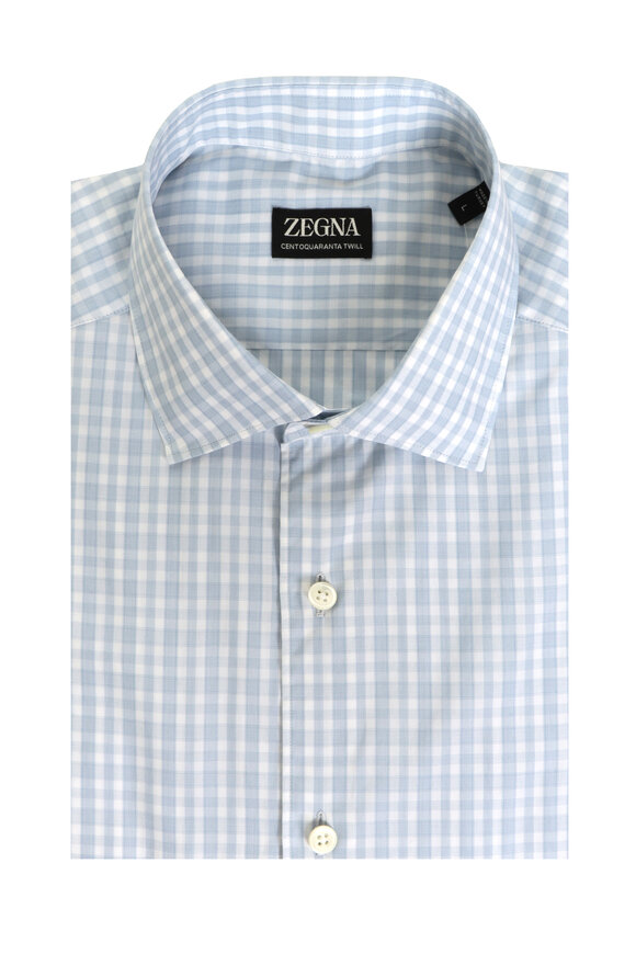 Zegna - White & Light Blue Cotton Seersucker Sport Shirt