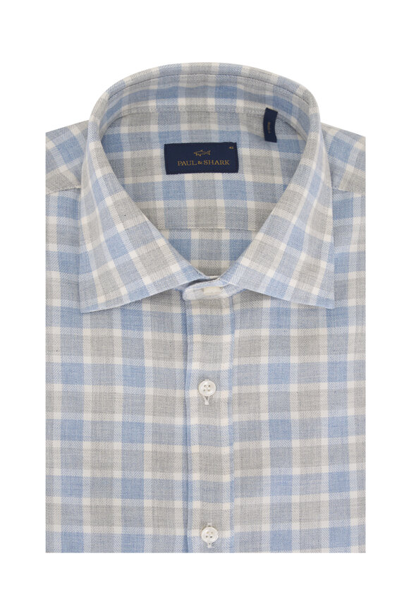 Paul & Shark Gray & Light Blue Check Cotton Sport Shirt
