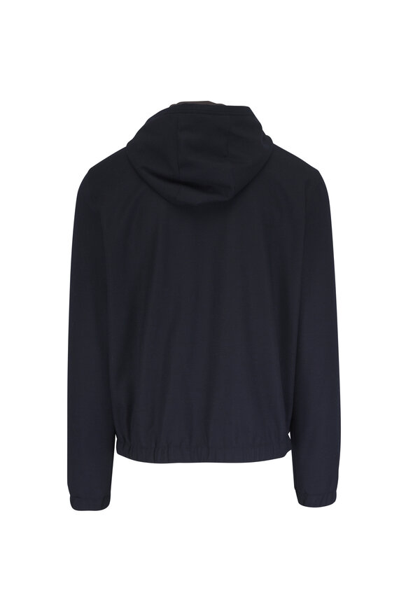 Moncler Navy Stretch Cotton & Wool Front Button Hoodie - view 4