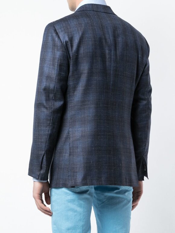 Kiton - Gray & Blue Plaid Cashmere, Silk & Linen Sportcoat