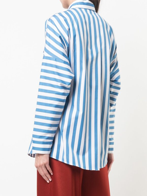 Akris Punto - Blue & Cream Striped Button Sleeve Blouse