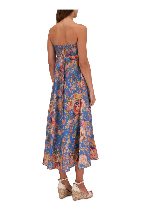 Zimmermann - August Dusty Blue Floral Bandeau Midi Dress