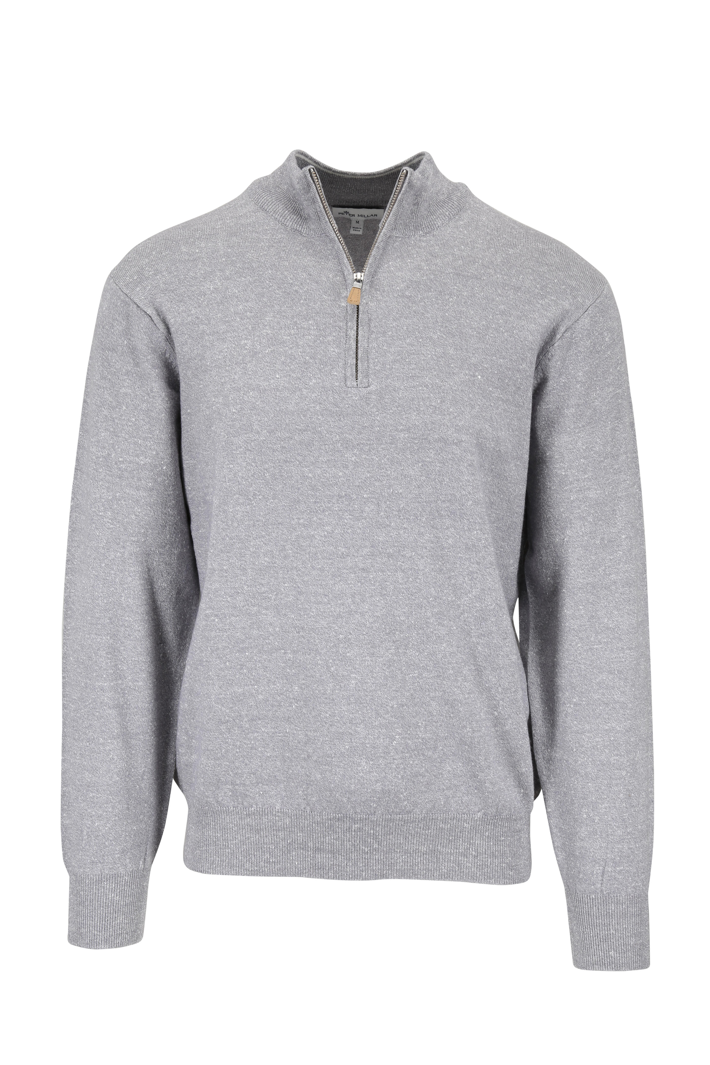 Peter Millar - Gray Melange Wool & Linen Quarter-Zip Pullover