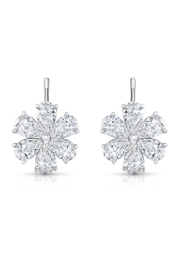 Rahaminov - Pear Shaped Brilliant Diamond Flower Drop Earrings