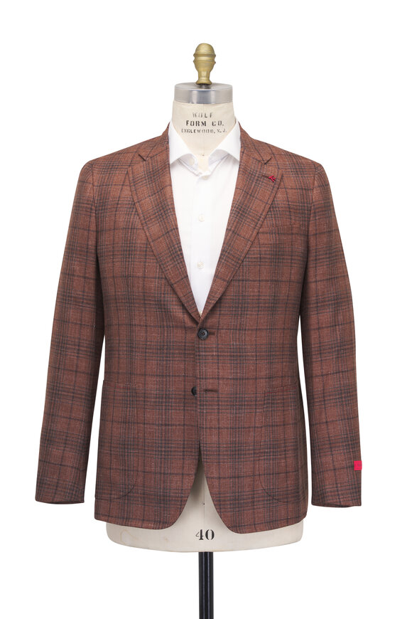 Isaia Burnt Orange Plaid Sportcoat - view 4