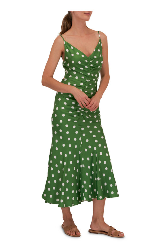 Carolina Herrera - Green Polka Dot V-Neck Ruched Dress