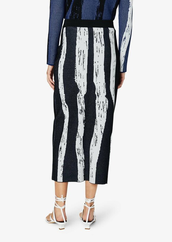 Derek Lam - Black & Blue Brush Stroke Slit Skirt 