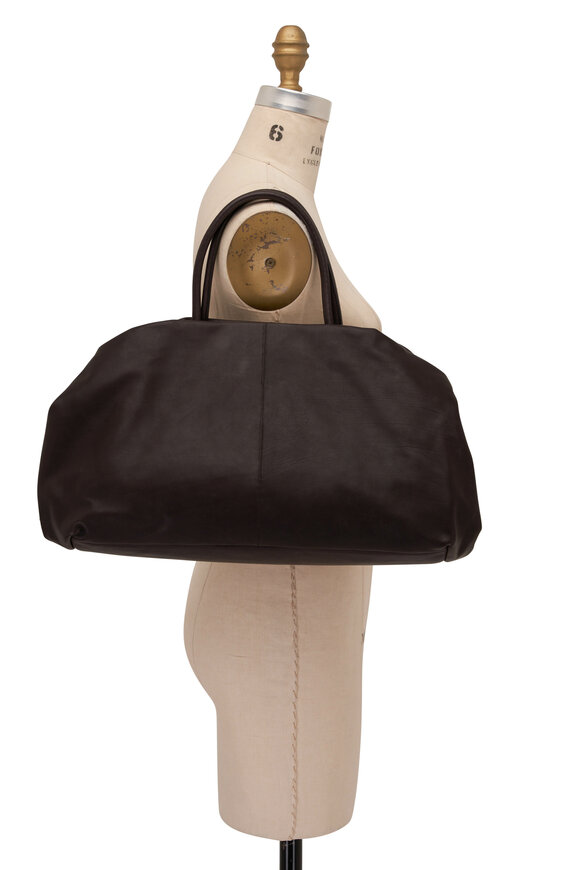 The Row - Elio Bourse Wood Brown Leather Top Handle Bag 