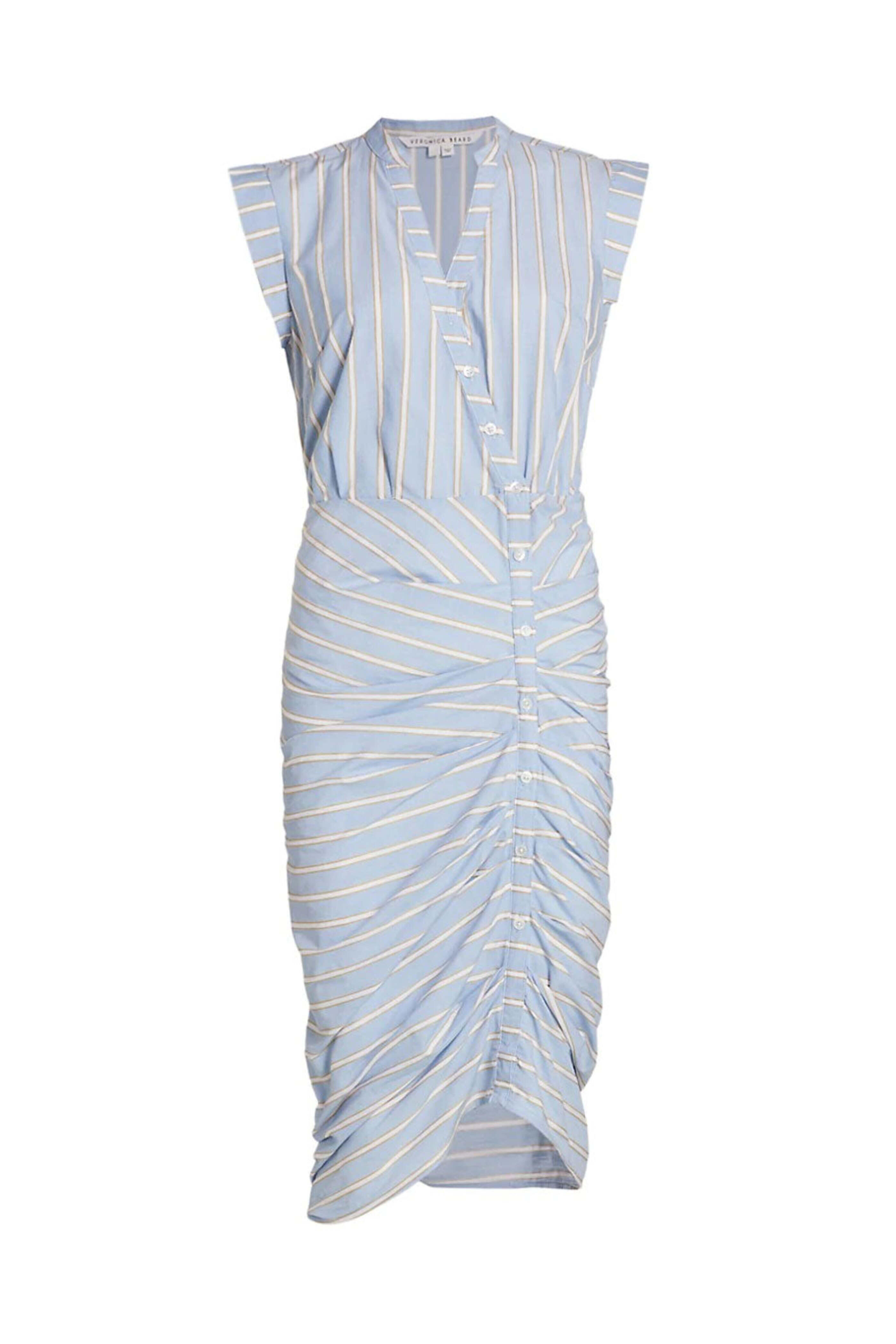 Veronica Beard - Blue Stripe Ruched Shirt Dress