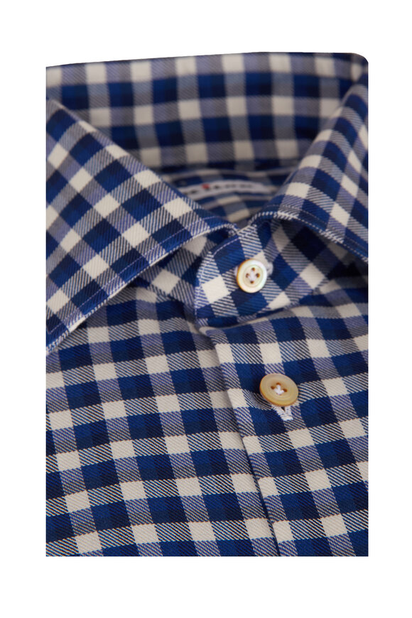 Kiton Royal Blue Check Cotton Dress Shirt - view 2