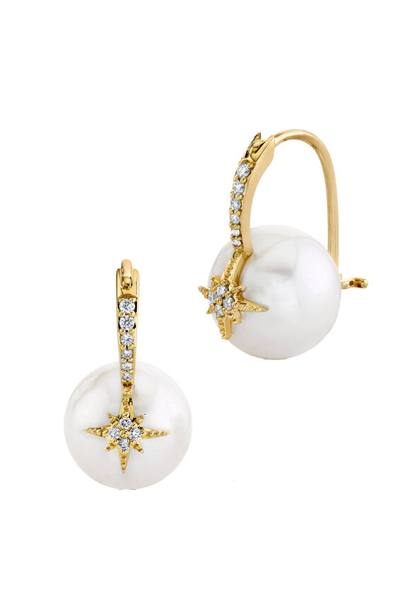 Sydney Evan 14k Yellow Gold Pave Starburst Bead Earring - view 1