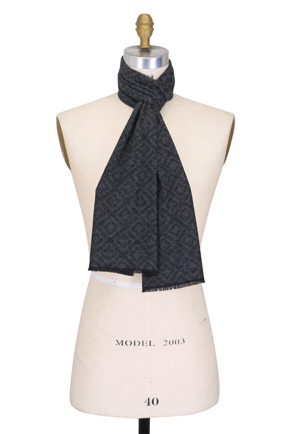 Chelsey Imports Black & Gray Geometric Silk Scarf