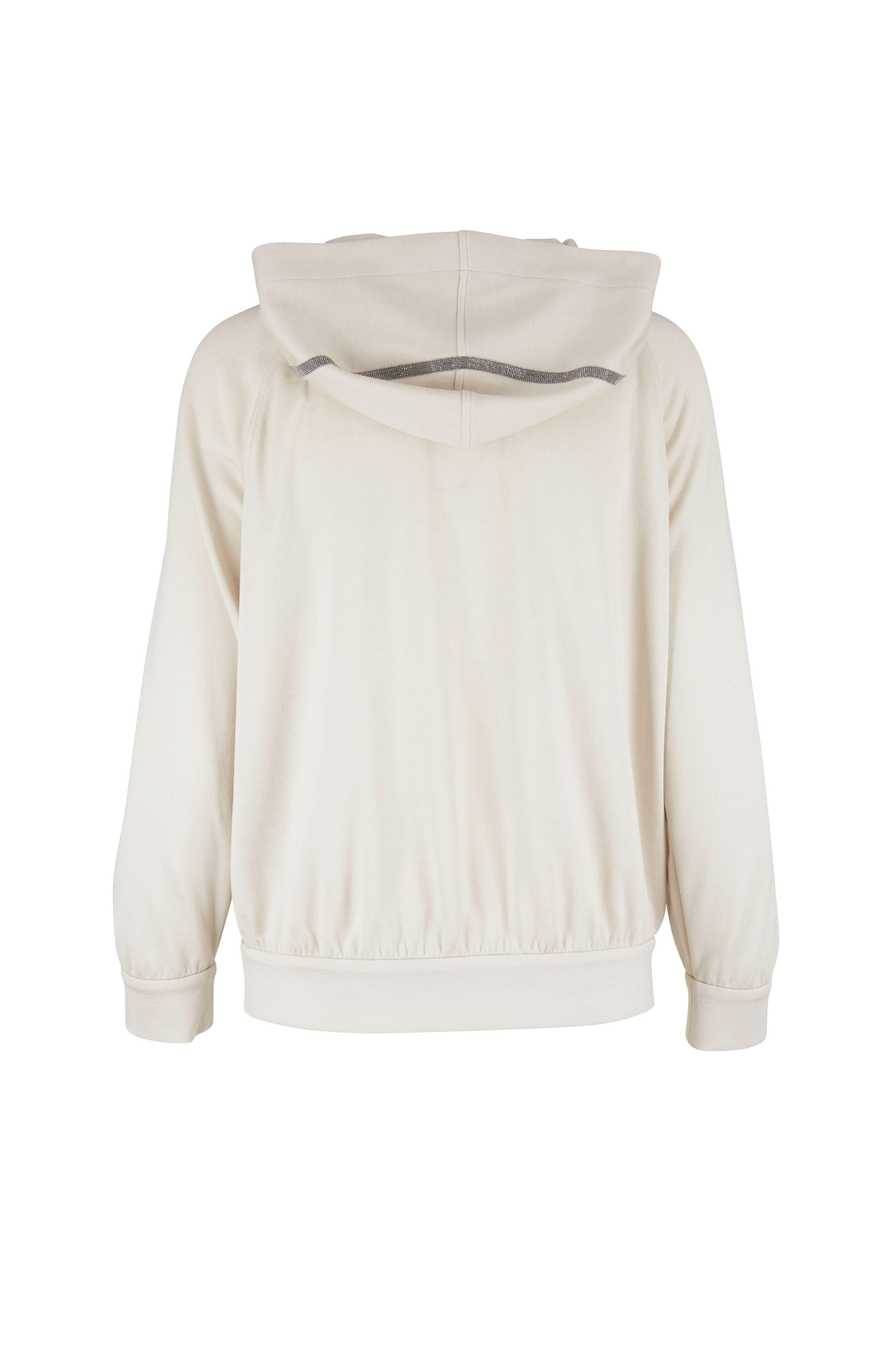 Brunello Cucinelli - Ivory Cotton & Silk Spa Zip Hoodie
