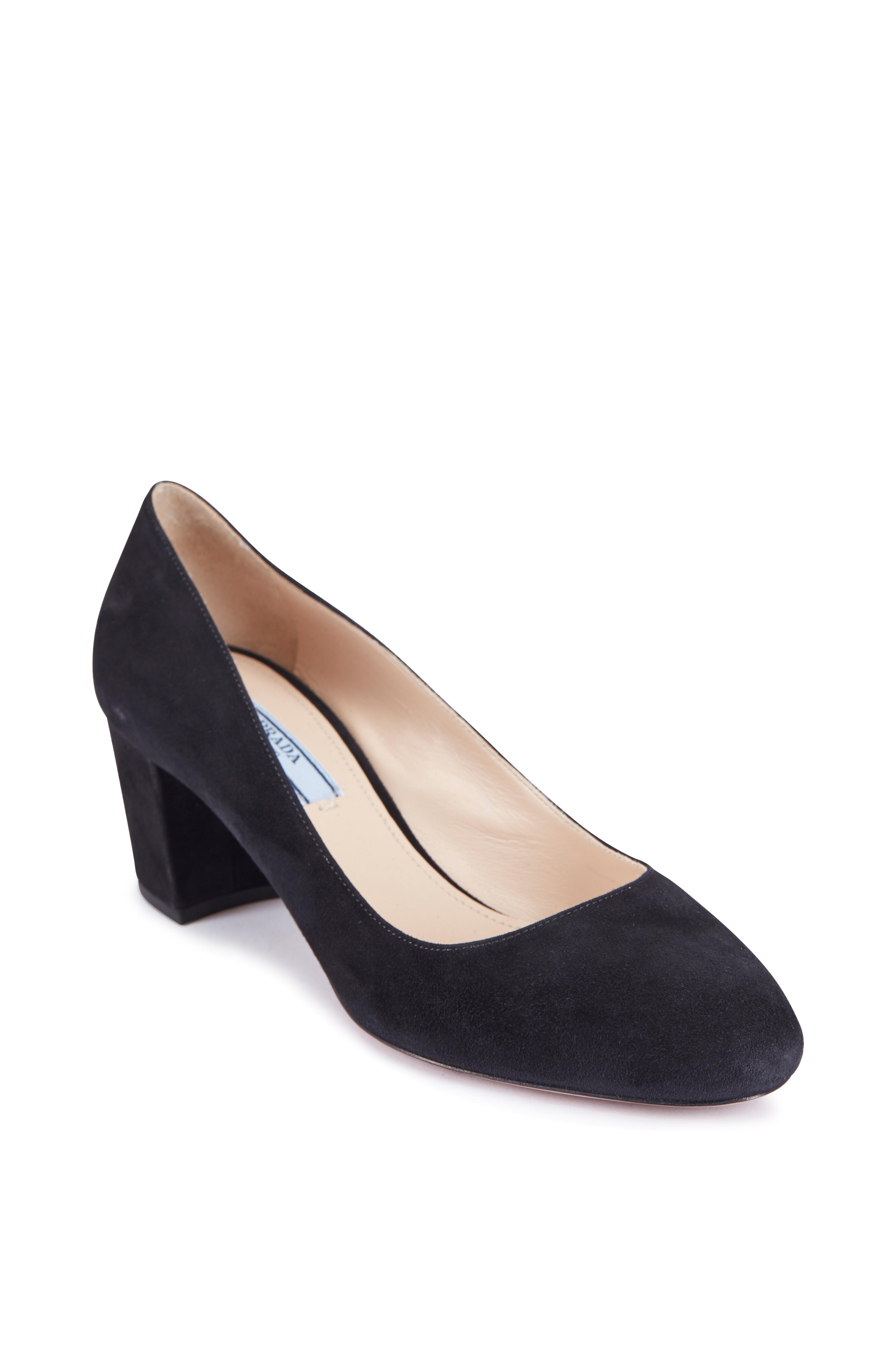 Prada - Black Suede Chunky Heel Pump, 55MM