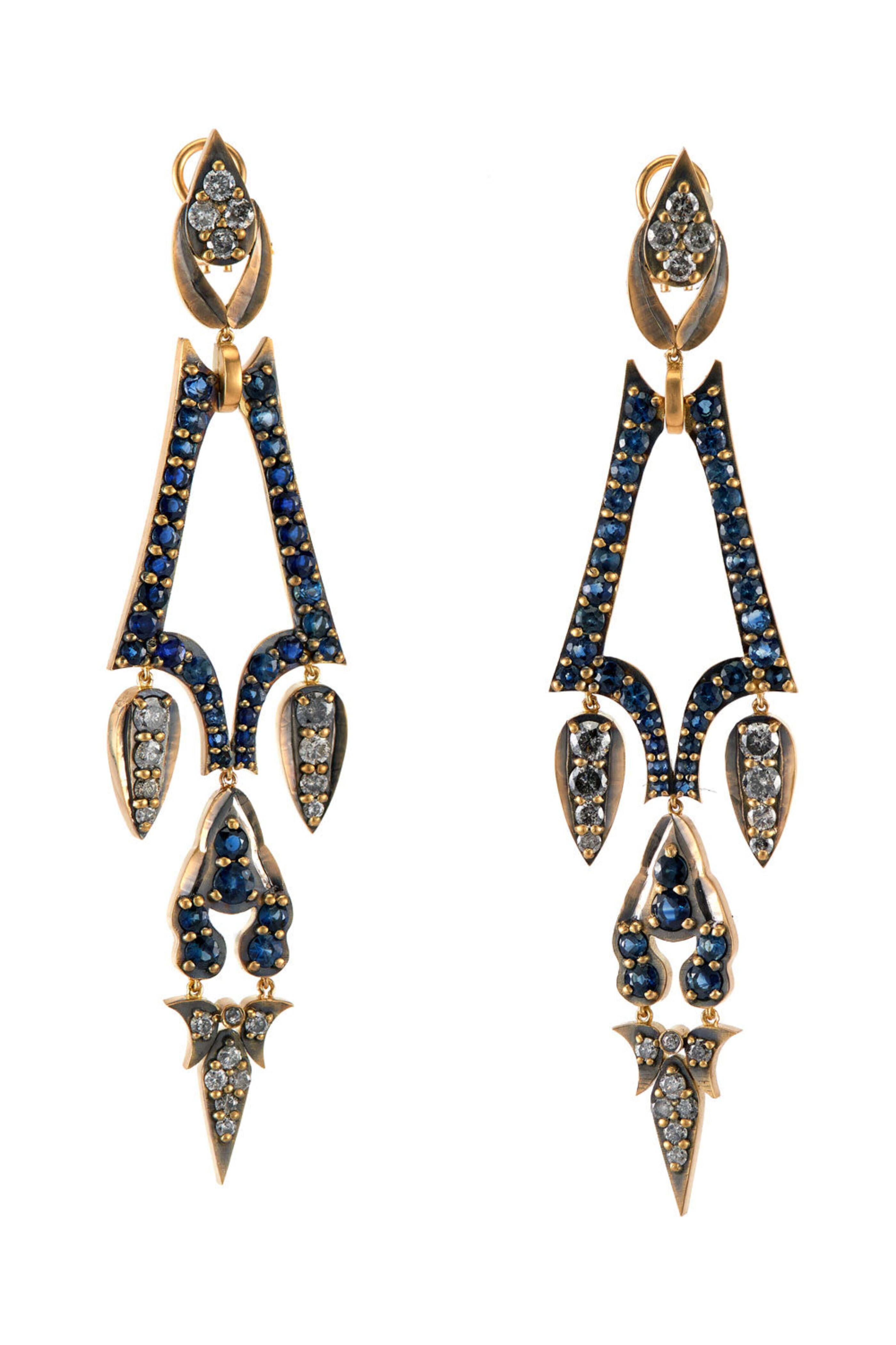 Sylva & Cie - Grey Diamond and Blue Sapphire Chandelier Earrings