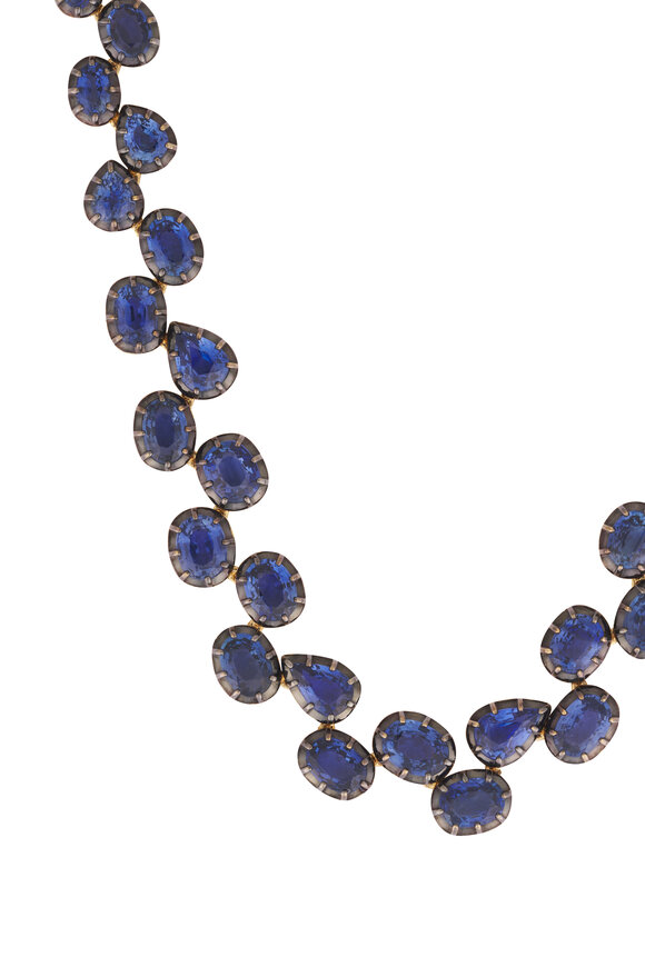 Sutra Yellow Gold Sapphire & Diamond Bezel Necklace - view 2
