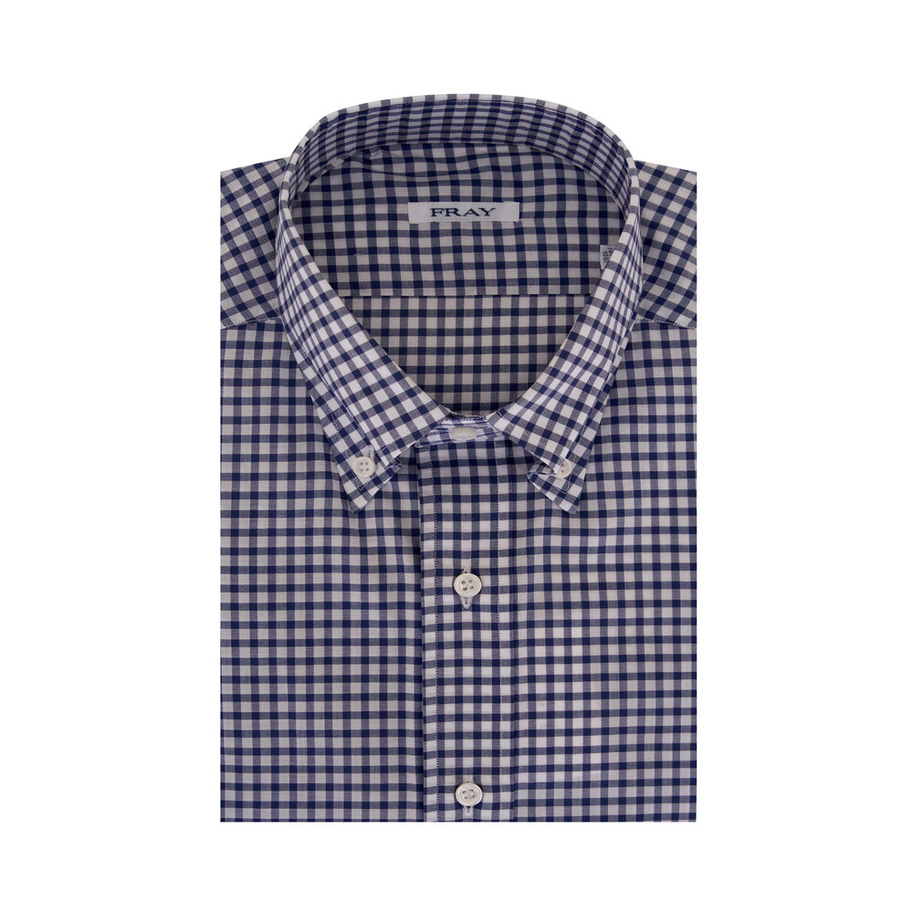 Fray - Navy & White Check Cotton Dress Shirt | Mitchell Stores