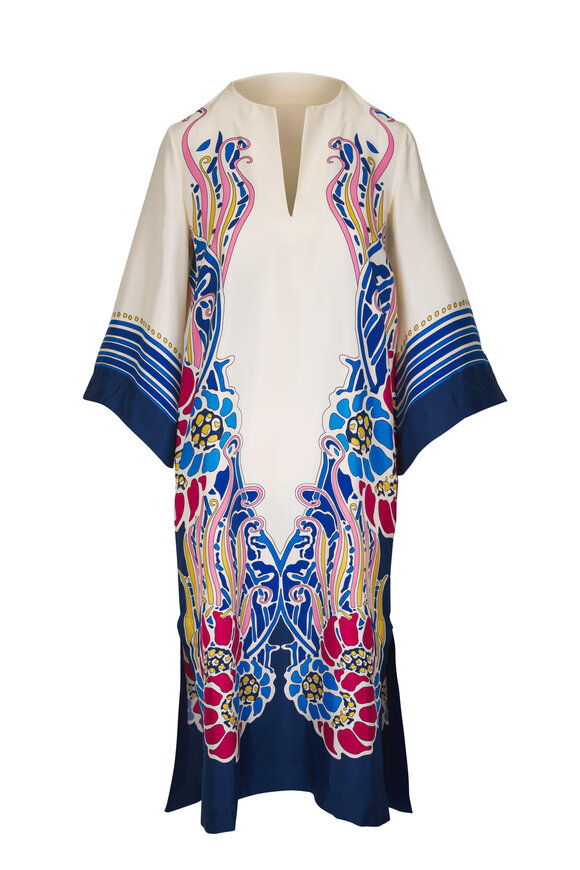 La DoubleJ Navy Multicolor Silk Twill Kaftan