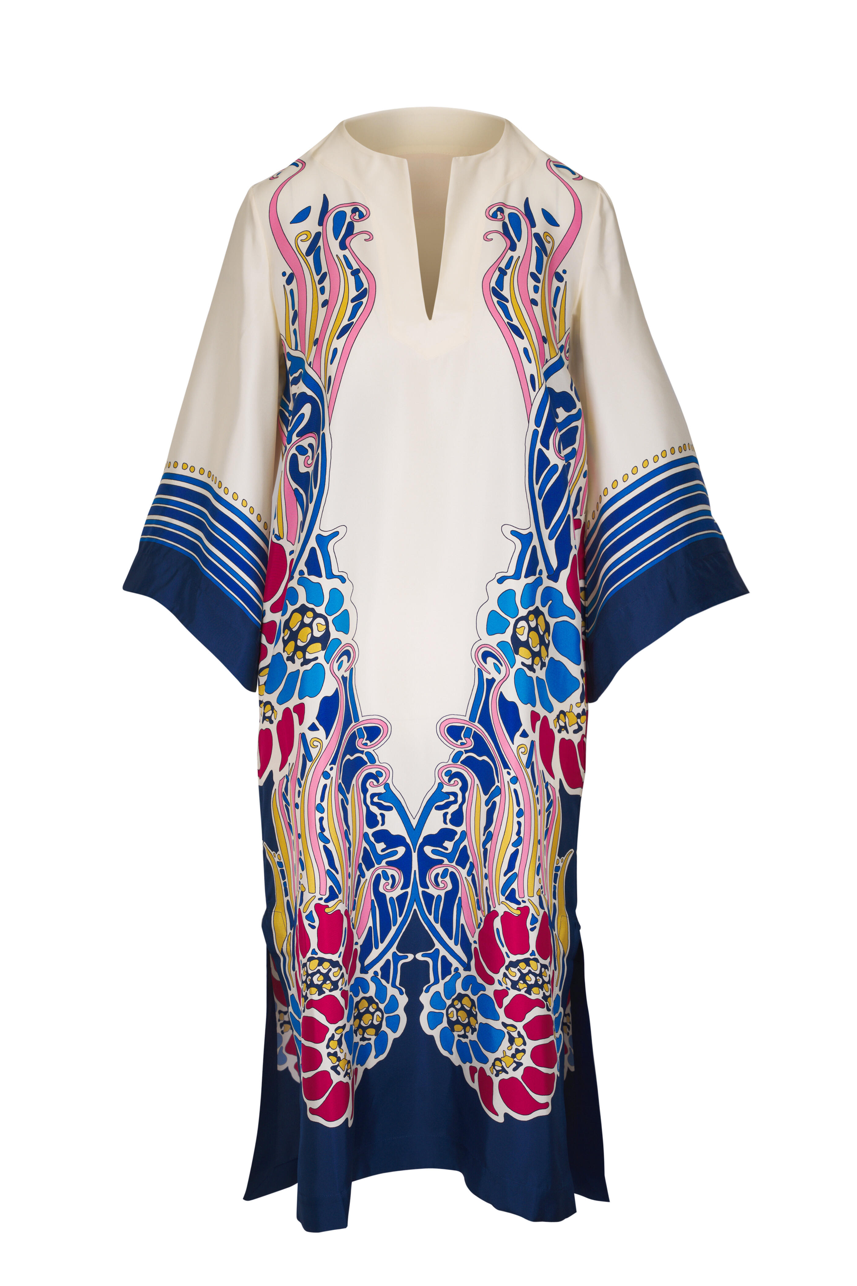 La DoubleJ - Navy Multicolor Silk Twill Kaftan