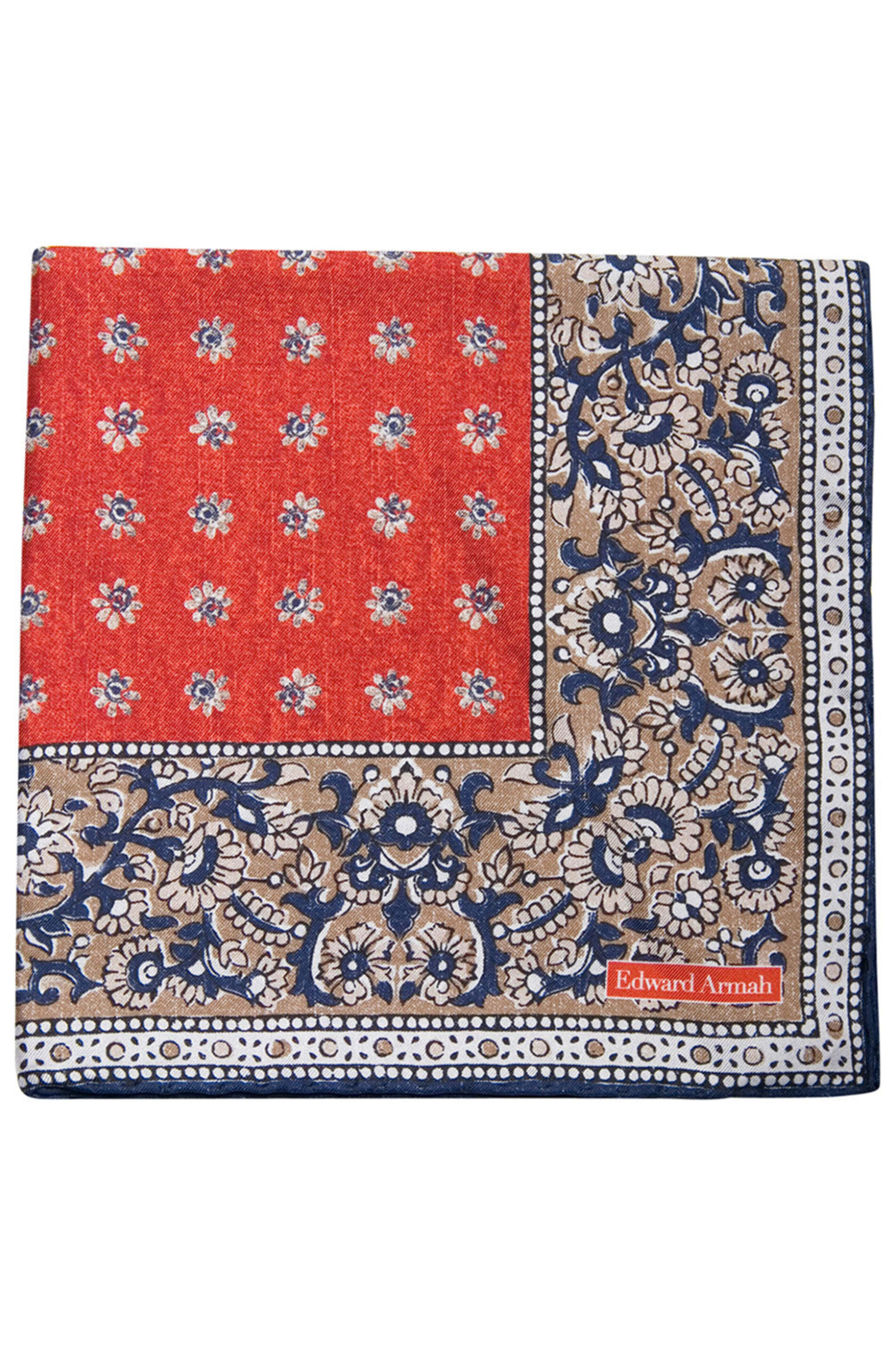 Edward Armah - Floral Pocket Square in Brown and Rust